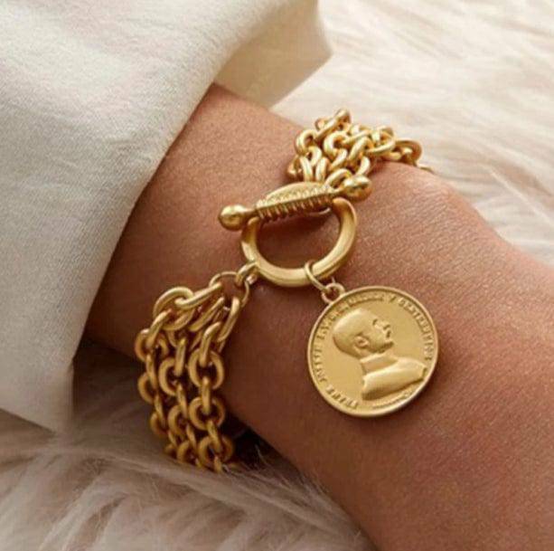 Y2K Vintage Coin Bracelet: Trendy Accessory for 90s Fashion Lovers