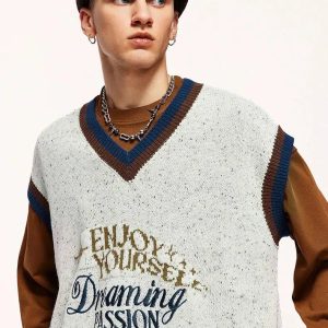 Y2K Vintage Enjoy Yourself Knitted Sweater Vest for Trendy Outfits