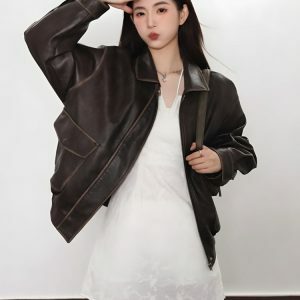 Y2K Vintage Faux Leather Jacket for Grunge and 90s Fashion Lovers