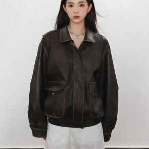 Y2K Vintage Faux Leather Jacket for Grunge and 90s Fashion Lovers