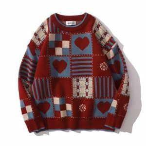 Y2K Vintage Heart Sweater: Cozy Grunge Aesthetic for Effortless Style