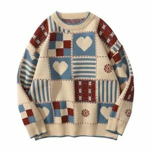 Y2K Vintage Heart Sweater: Cozy Grunge Aesthetic for Effortless Style