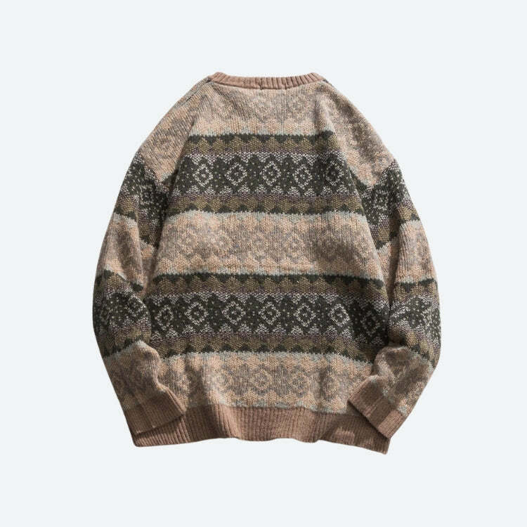 Y2K Vintage Jacquard Knitted Sweater for Cozy 90s Aesthetic Style