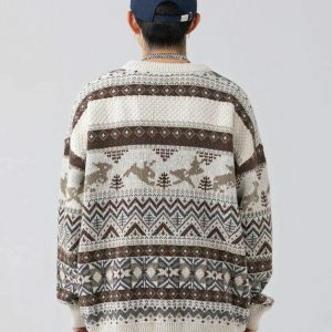 Y2K Vintage Rabbits Knitted Sweater for Cozy Grunge Aesthetic Outfits