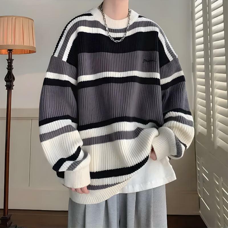 Y2K Vintage Striped Knitted Sweater for Cozy Grunge Aesthetic Outfits