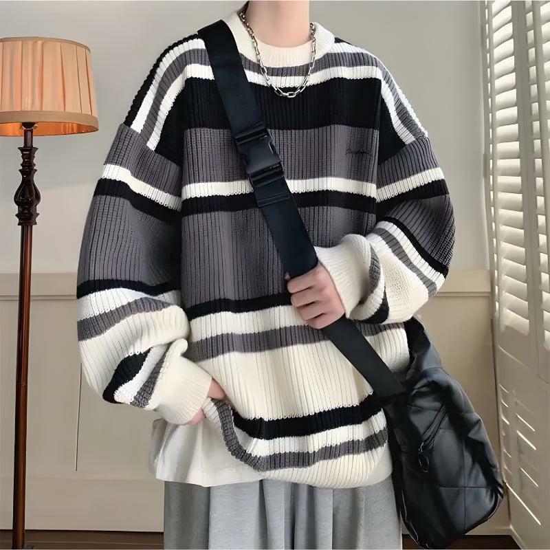 Y2K Vintage Striped Knitted Sweater for Cozy Grunge Aesthetic Outfits