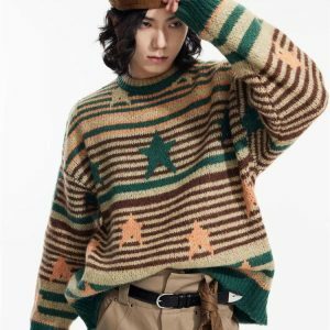 Y2K Vintage Striped Knitted Sweater for Trendy Summer Outfits