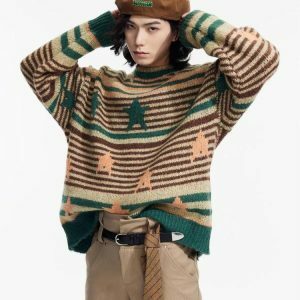 Y2K Vintage Striped Knitted Sweater for Trendy Summer Outfits