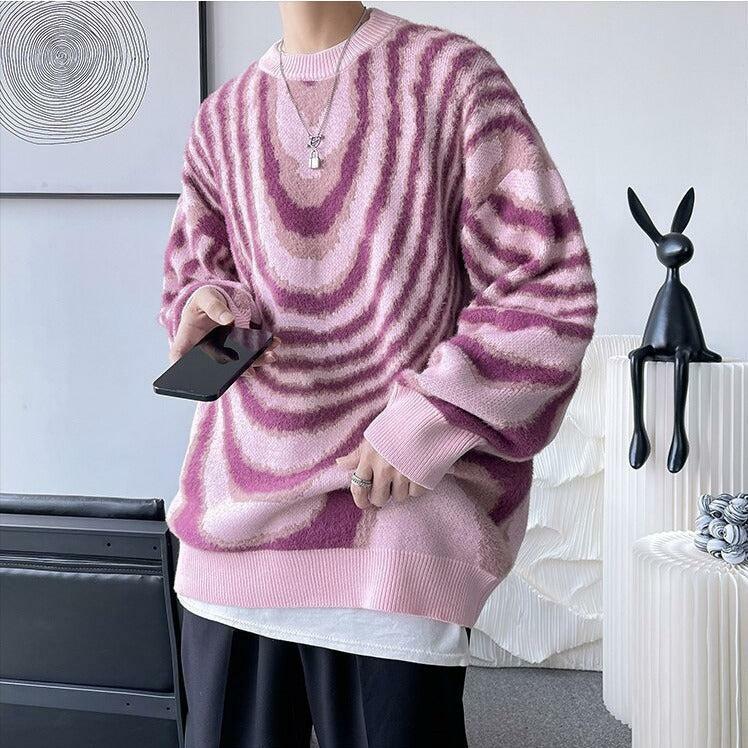 Y2K Wavy Striped Knitted Sweater for Trendy 2000s Fashion Lovers