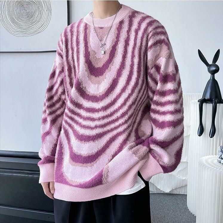 Y2K Wavy Striped Knitted Sweater for Trendy 2000s Fashion Lovers