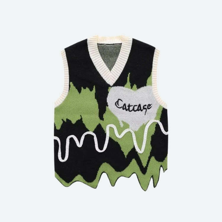 Y2K Wavy Striped Sweater Vest for Trendy Summer Outfits and Aesthetic Looks