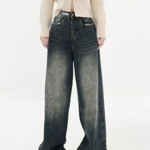 Y2K Wide Leg Dark Jeans: Trendy 90s Fashion for Effortless Style