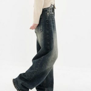 Y2K Wide Leg Dark Jeans: Trendy 90s Fashion for Effortless Style