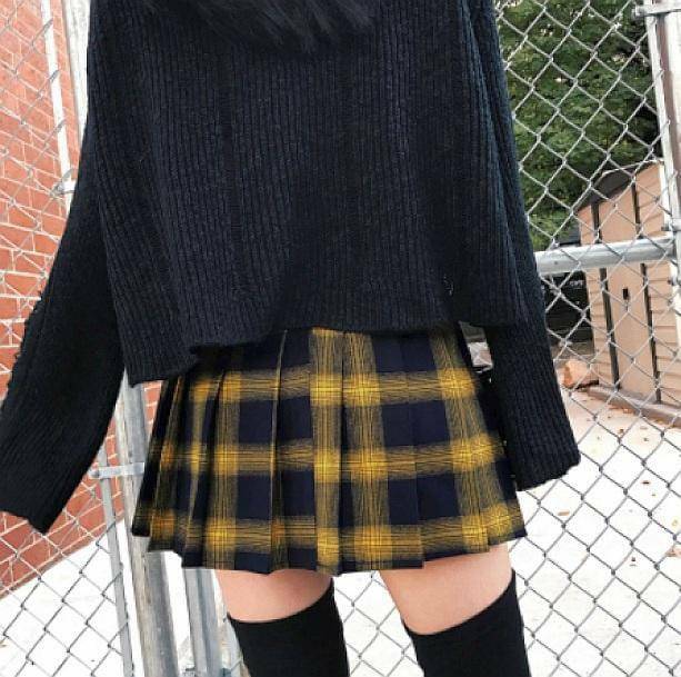 Y2K Yellow Checkered Skirt - Trendy Summer Outfit for Grunge Aesthetic