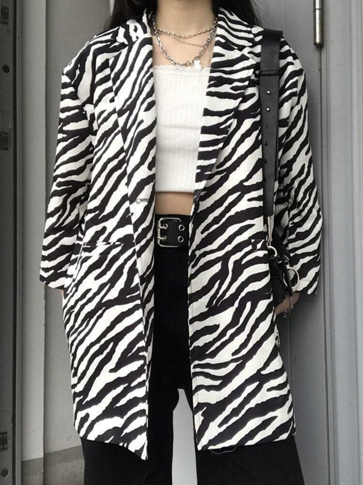 Zebra Print Long Blazer: Y2K Fashion Statement for Chic Summer Outfits