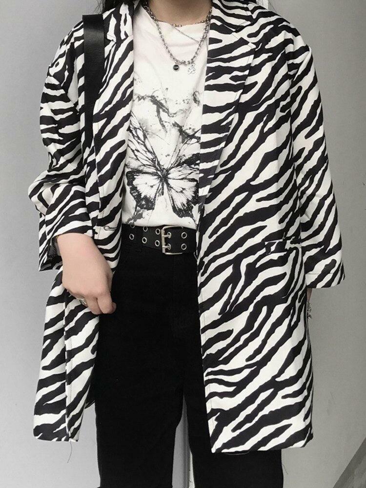 Zebra Print Long Blazer: Y2K Fashion Statement for Chic Summer Outfits